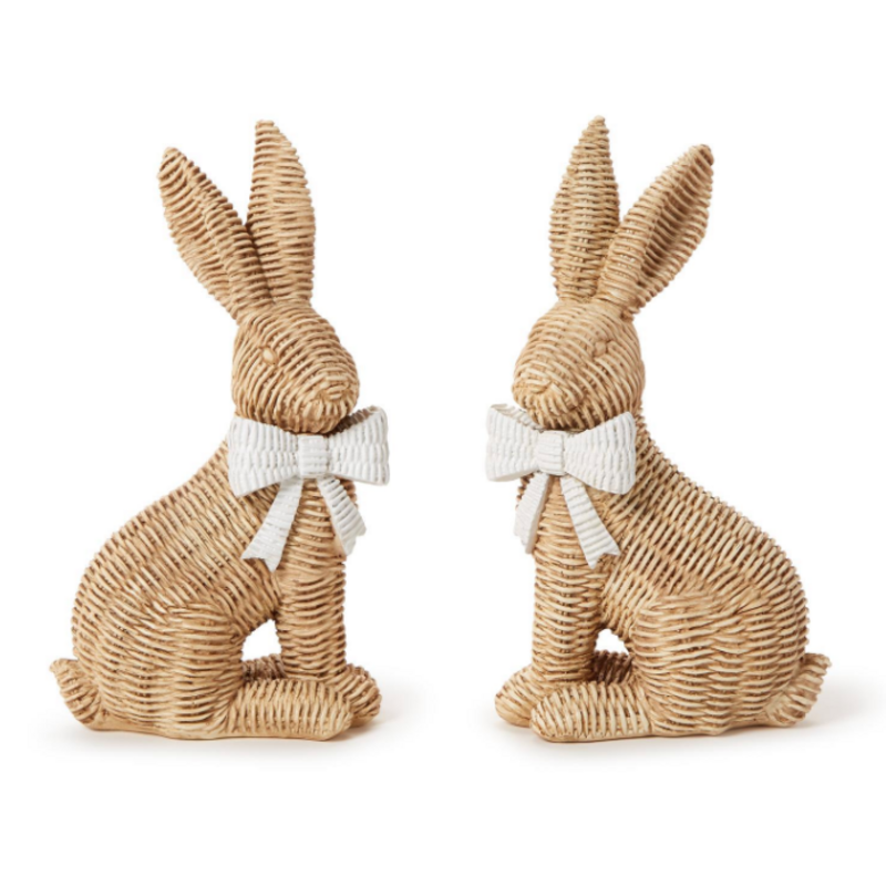 Decor - Bunny - Wicker - White Bow - 9.25"H - Assorted
