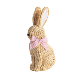 Decor - Woven Bunny - Pink Gingham Bow - 12.75" x 5.25"