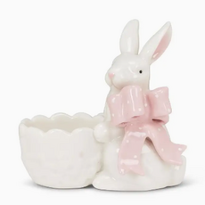 Bowl - Bunny Holding/Pink Bow- Ceramic - 4"H