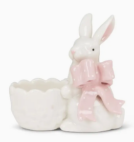 Bowl - Bunny Holding/Pink Bow- Ceramic - 4"H