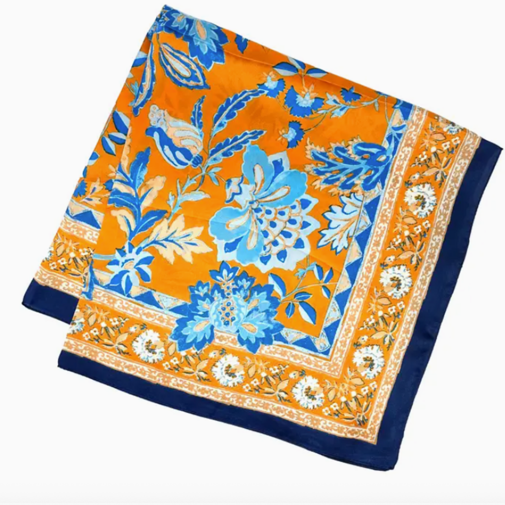 Scarf - Floral - Navy/Orange