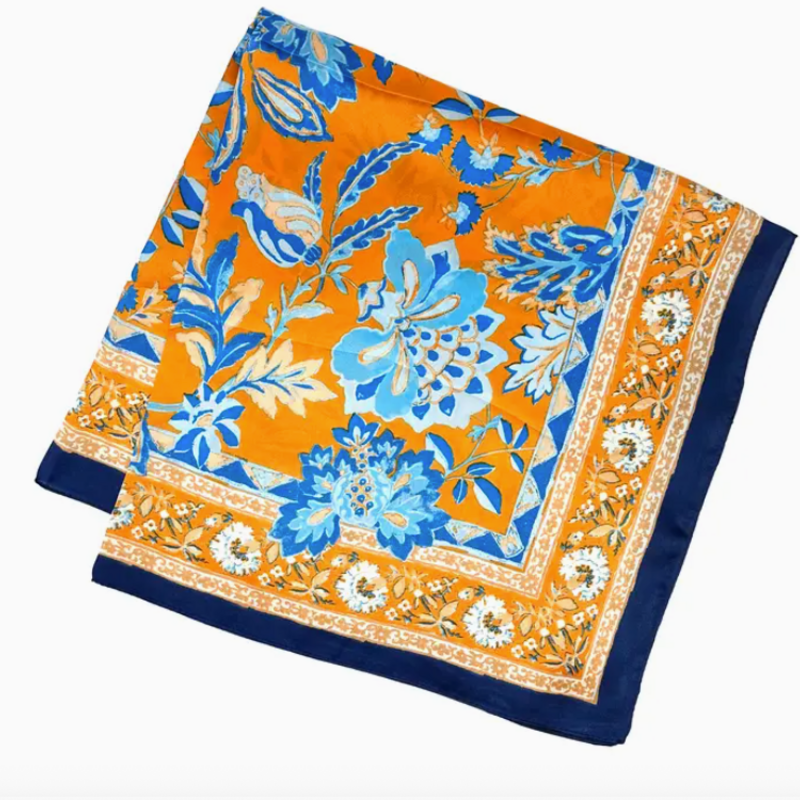 Scarf - Floral - Navy/Orange