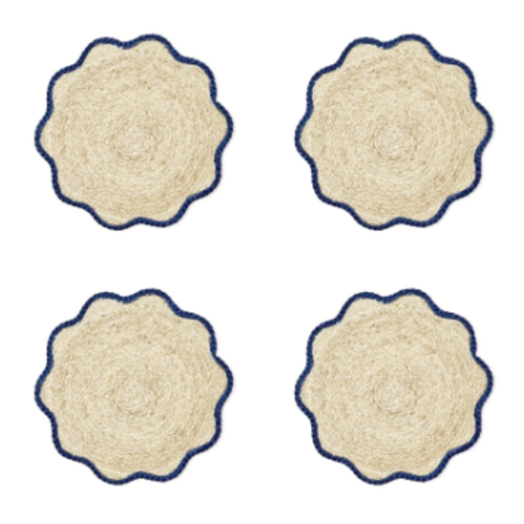 Placemats - Scalloped Edge - Seagrass - Blue Edge - S/4