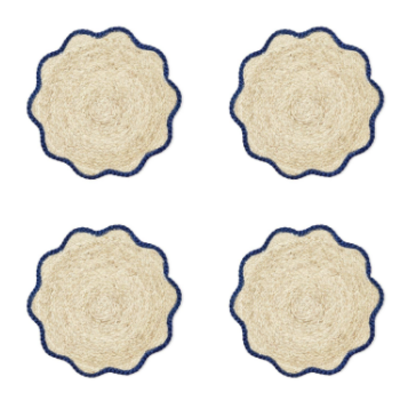 Placemats - Scalloped Edge - Seagrass - Blue Edge - S/4