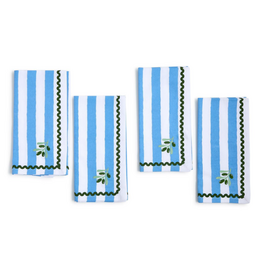 Dinner Napkin - Cloth - Embroidered Olive - Blue/White - S/4