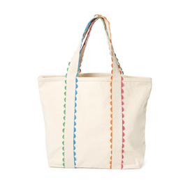 Tote - Natural Canvas/Rainbow Ric Rac Trim