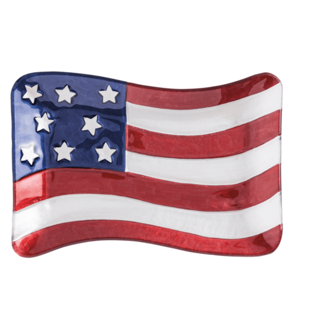 Plate - American Flag - Glass - Hand Painted - 8x12"
