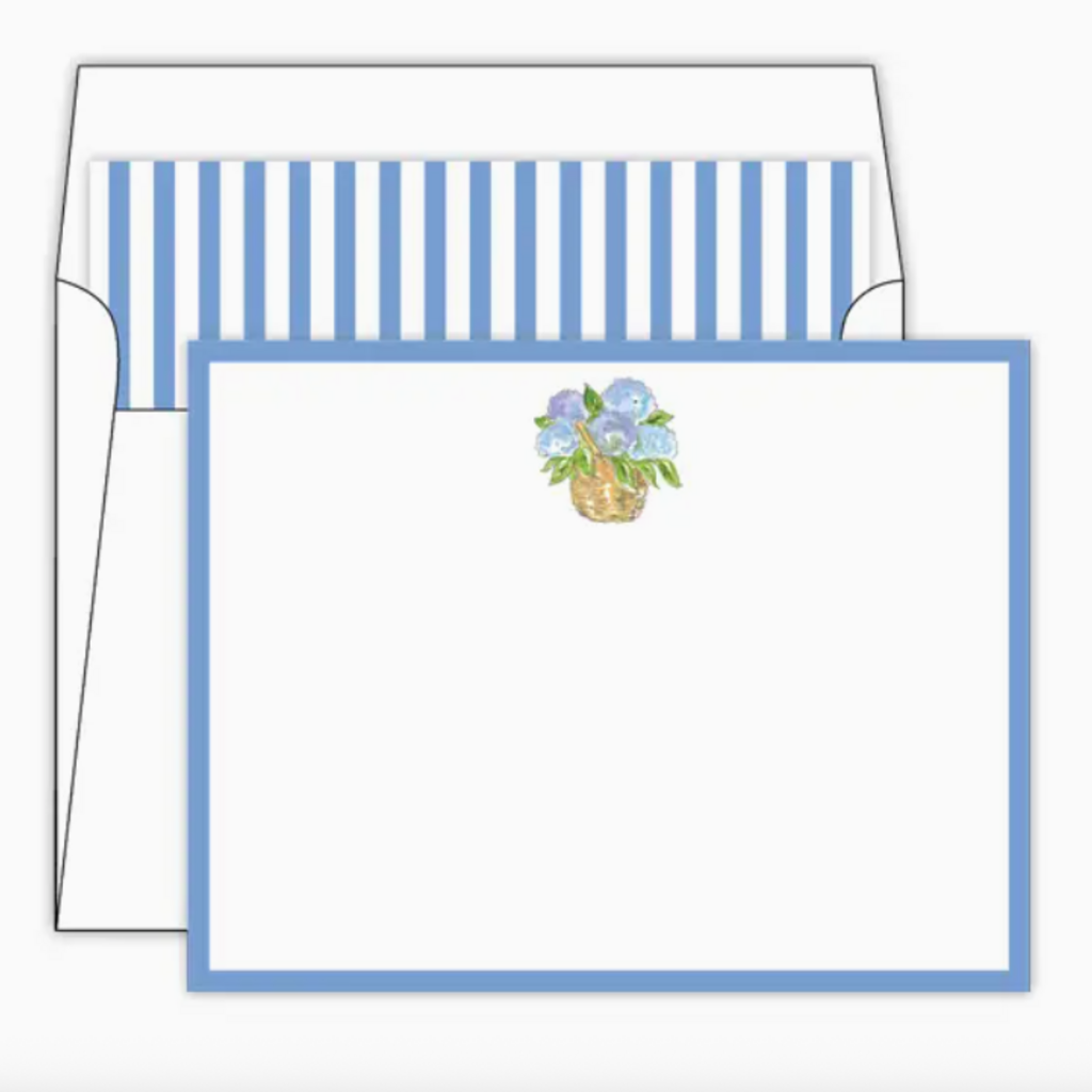 Notecards - Hydrangea Basket with Blue Border - S/8