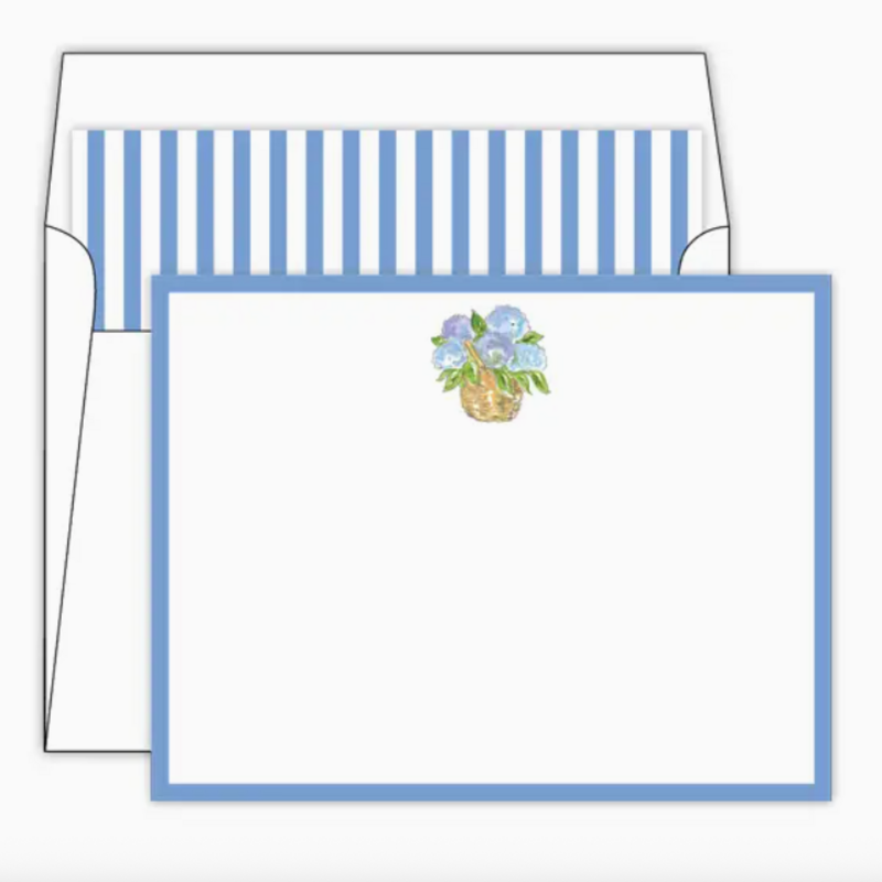 Notecards - Hydrangea Basket with Blue Border - S/8