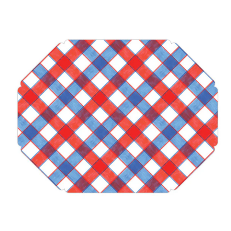 Paper Placemats - Red White Blue Buffalo Check - S/10