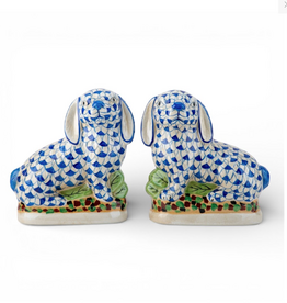 Decor - Staffordshire Bunny Hares - Blue - 8.5"H - S/2