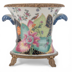Cachepot - Round - Ormolu Base - Tobacco Leaf - 6x5.5x5.5H