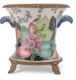 Cachepot - Round - Ormolu Base - Tobacco Leaf - 6x5.5x5.5H