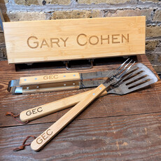 Personalized BBQ Grill Set - Bamboo - 3 Tools