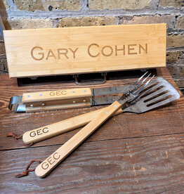 Personalized BBQ Grill Set - Bamboo - 3 Tools
