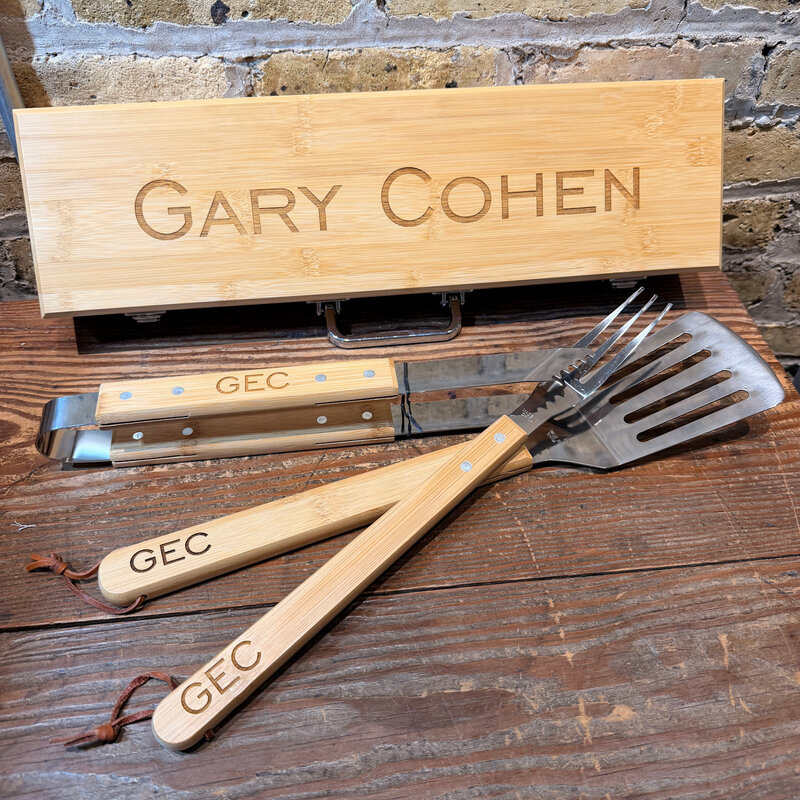 Personalized BBQ Grill Set - Bamboo - 3 Tools