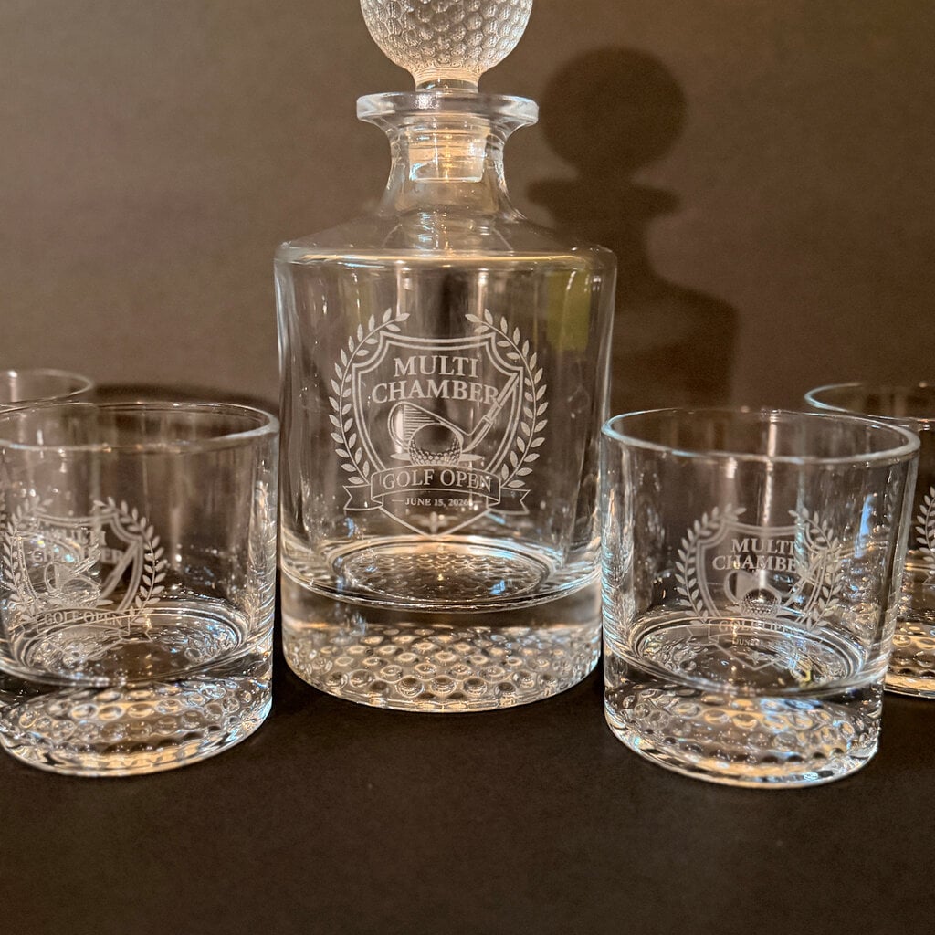 Personalized Decanter - Round GOLF - 850ml - 4 glasses/9oz - Gift Box