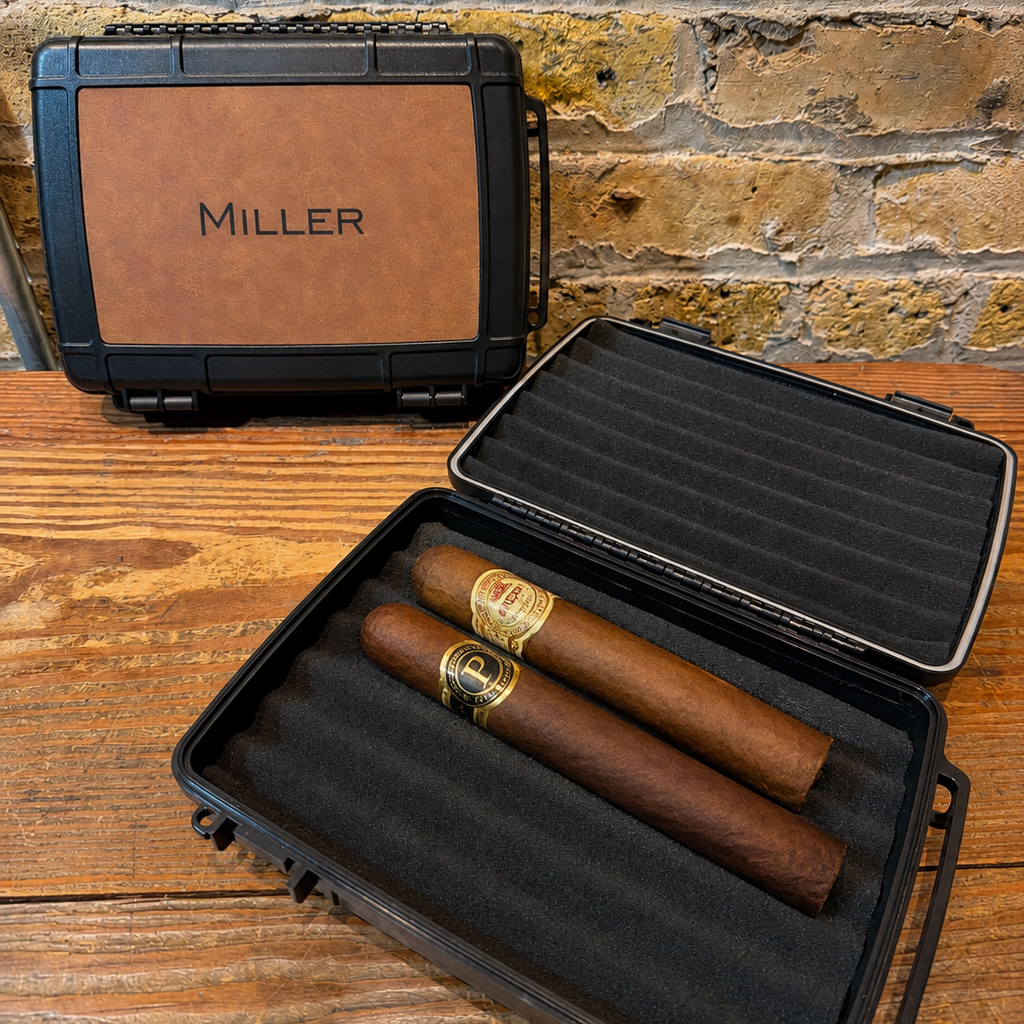 Personalized Cigar Case - Travel  - Brown/Black