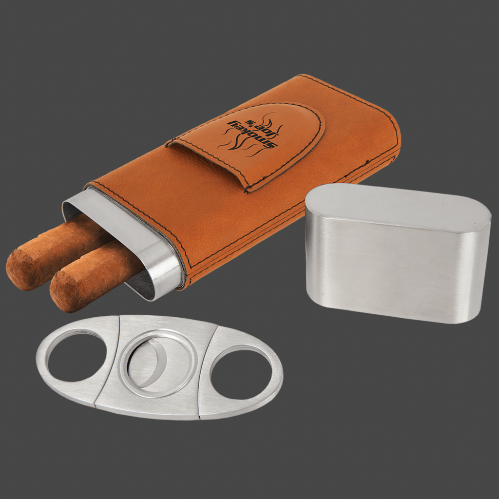 Personalized Cigar Case w/ Cutter - Rawhide