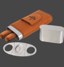 Personalized Cigar Case w/ Cutter - Rawhide