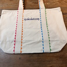 Tote - Natural Canvas/Rainbow Ric Rac Trim