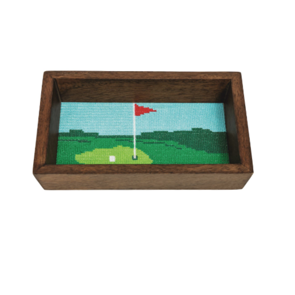 Tray - Golf - Needlepoint - Mango Wood - 5.5" x 8.5"