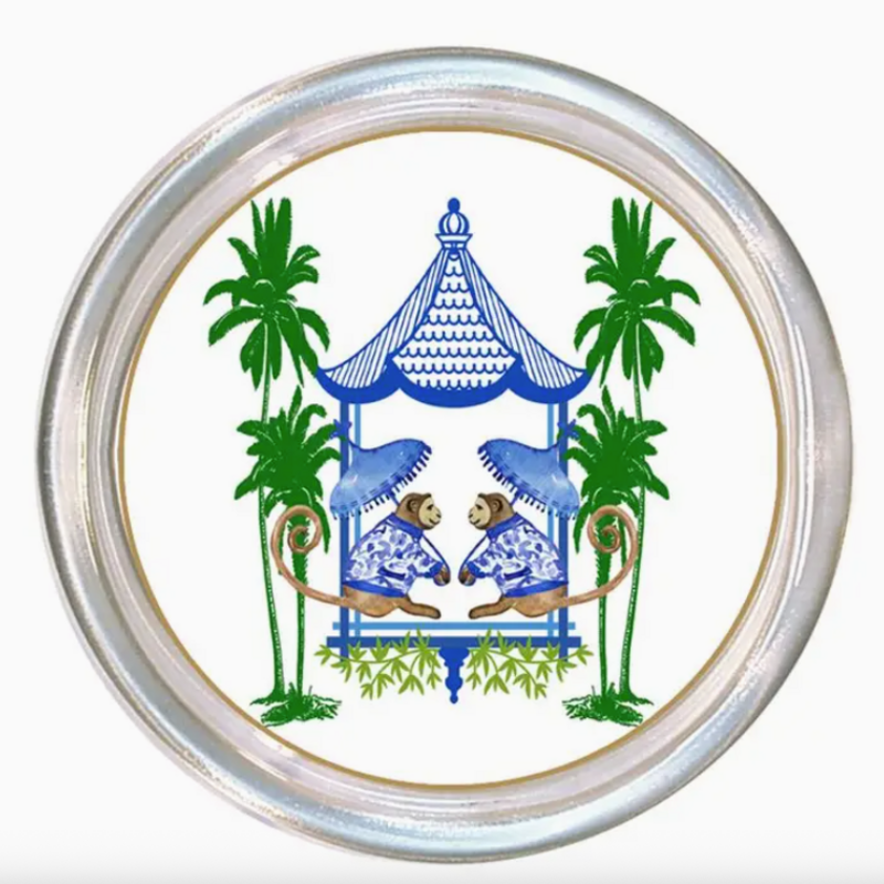 Wine Coaster - Chic Monkeys w/ Pagoda  - 5"
