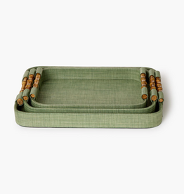 Tray - Monaco - Faux Seagrass - Oval Corner -  Green Grass - Large - 7 1/2" W x 12 1/2" D x 2 1/2" H
