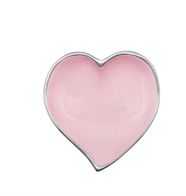 Trinket Dish - Heart  -  Pink/Silver- 4x4x.6"