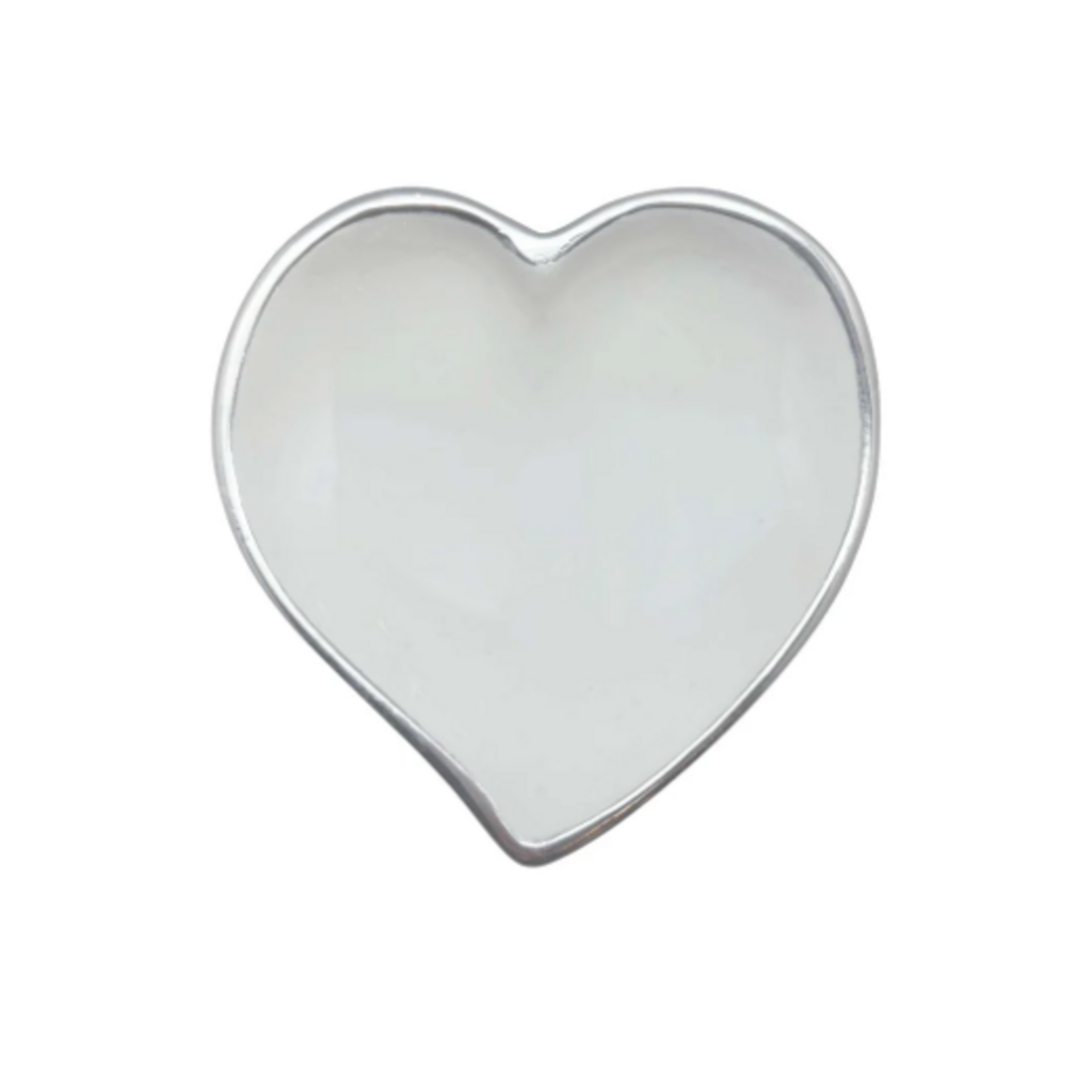 Trinket Dish - Heart -  White/Silver - 4x4x.6"