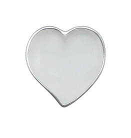 Trinket Dish - Heart -  White/Silver - 4x4x.6"