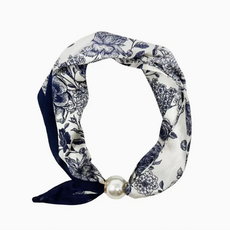 Collar Scarf - Floral -  White/Navy