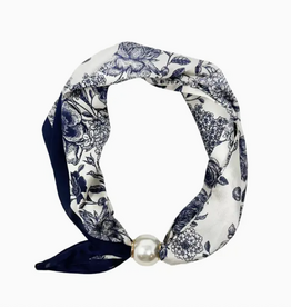 Collar Scarf - Floral -  White/Navy