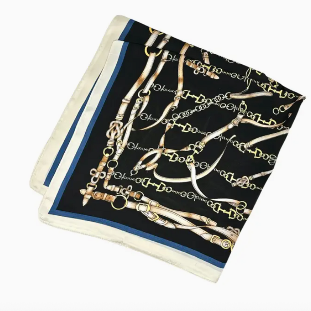 Scarf - Equestrian - 27" Square - Blue/Cream/Black