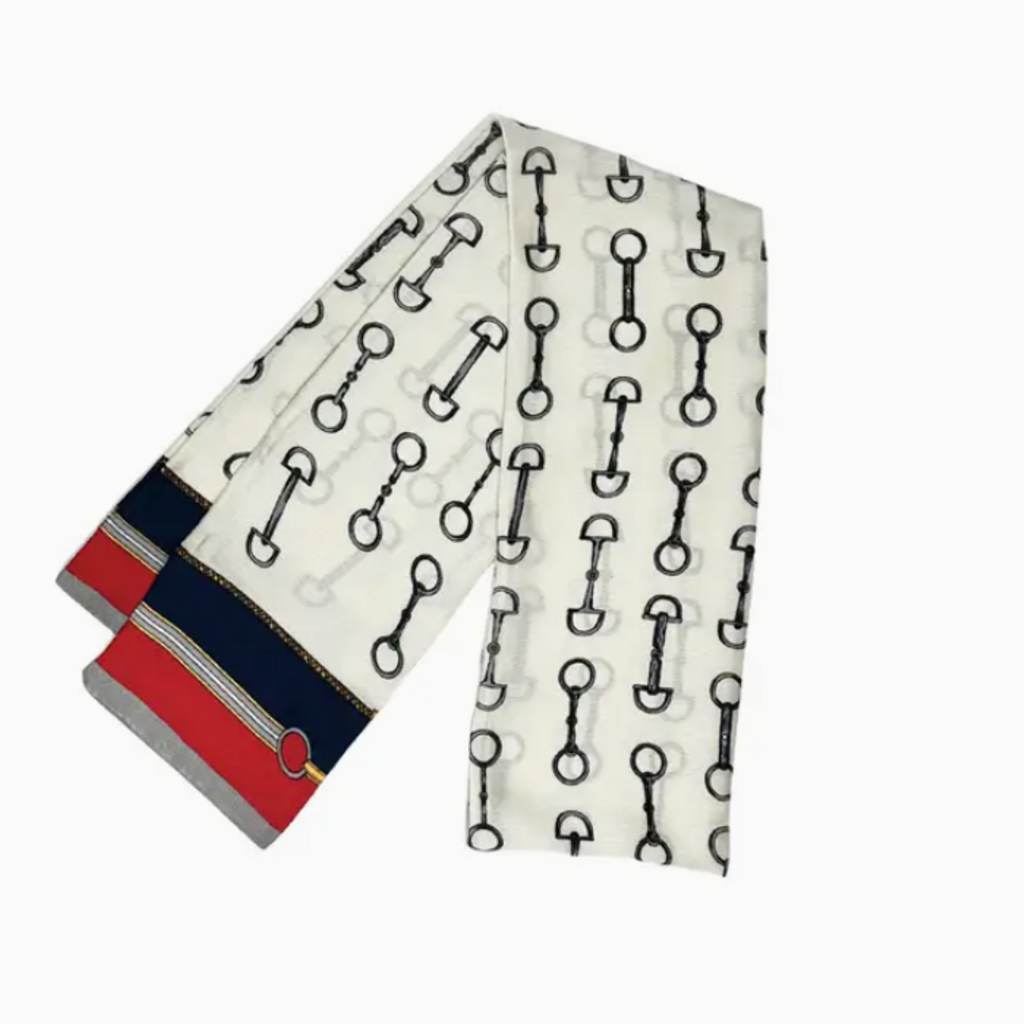 Scarf - Equestrian - Long - Cream/Red/Blue