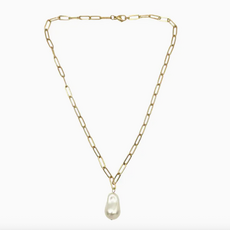 Necklace - Paperclip - Pearl Nugget - Gold