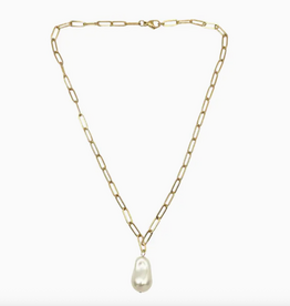 Necklace - Paperclip - Pearl Nugget - Gold