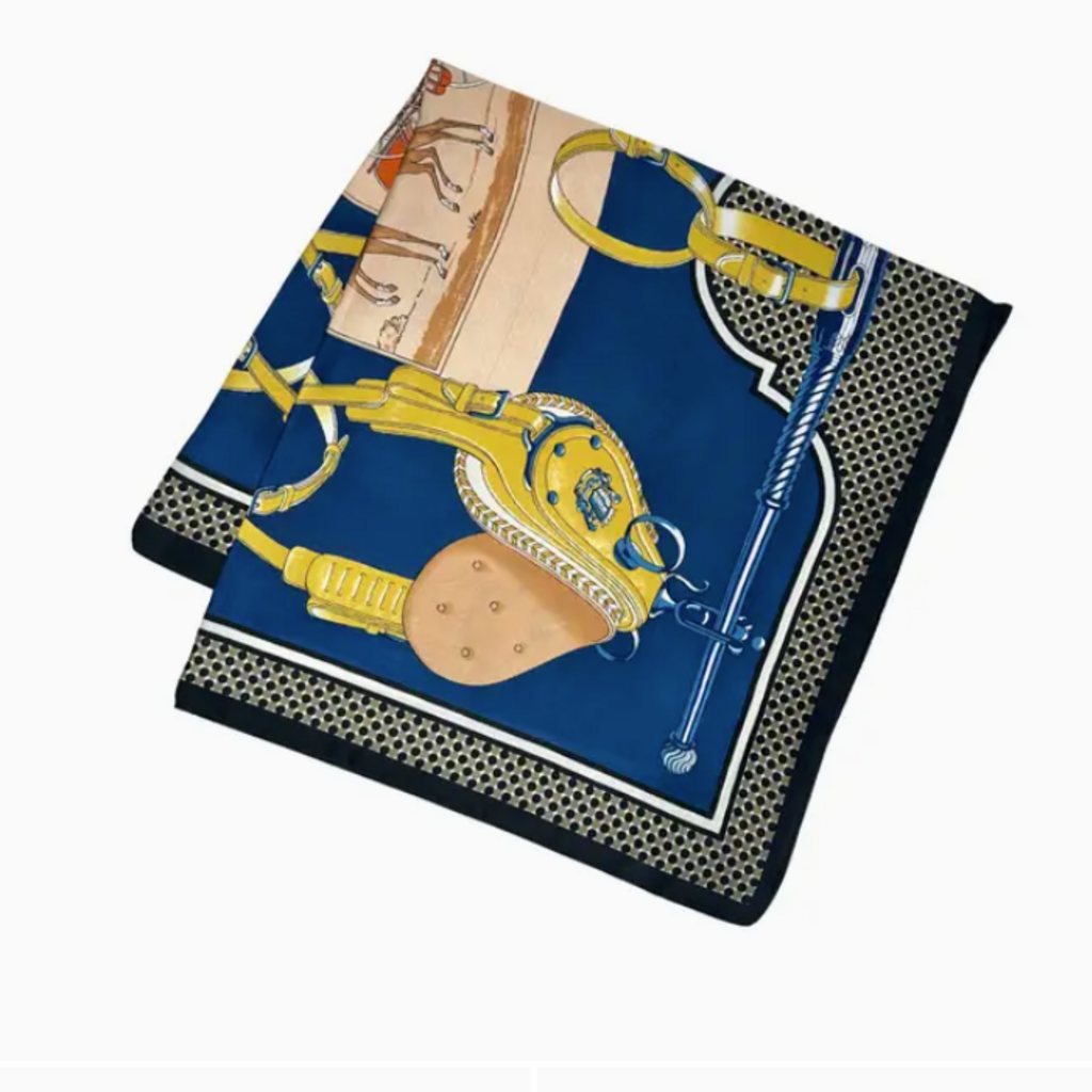 Scarf - Equestrian - 27" Square - Blue/Gold/Black