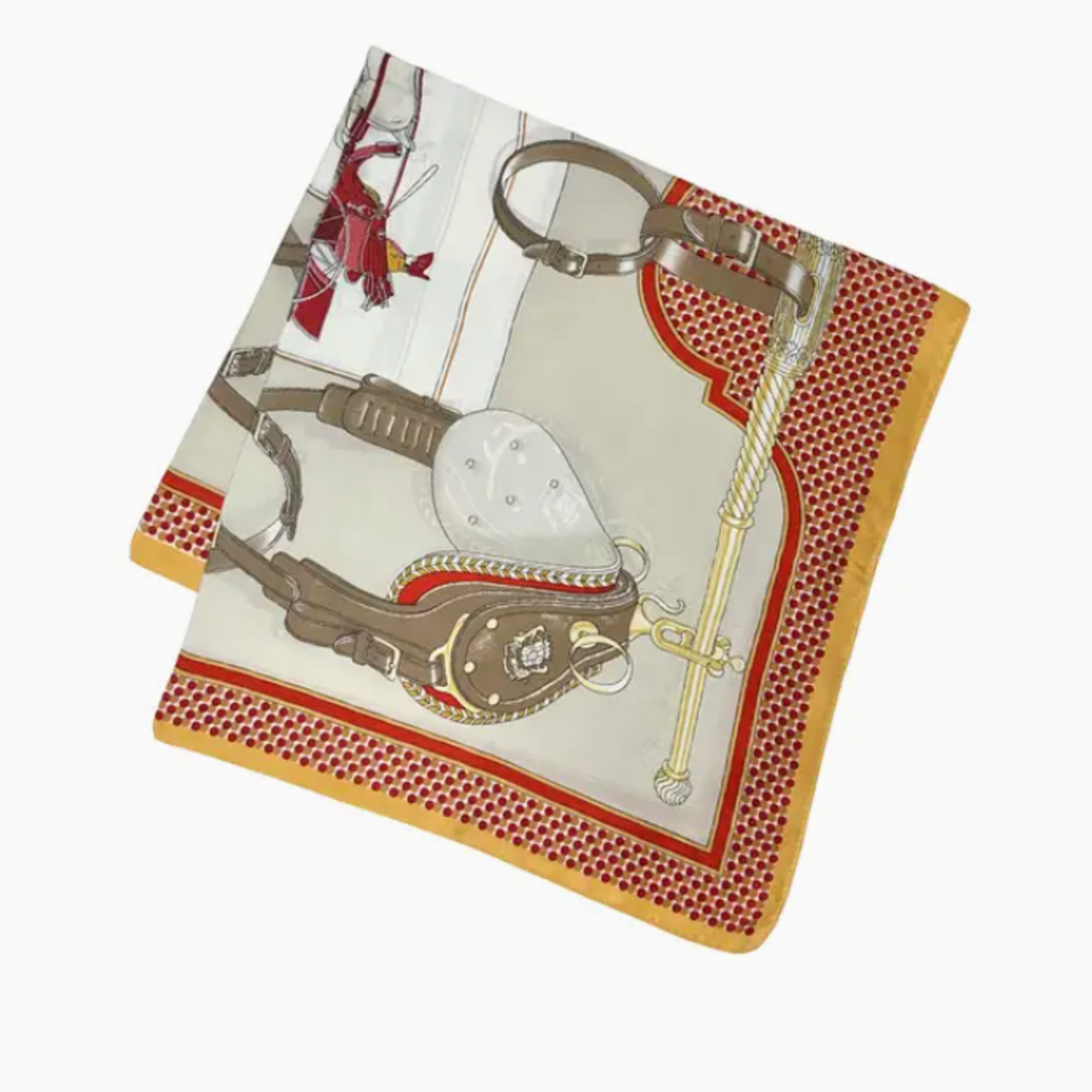 Scarf - Equestrian - 27" Square - Red/Gold/Beige