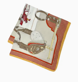 Scarf - Equestrian - 27" Square - Red/Gold/Beige
