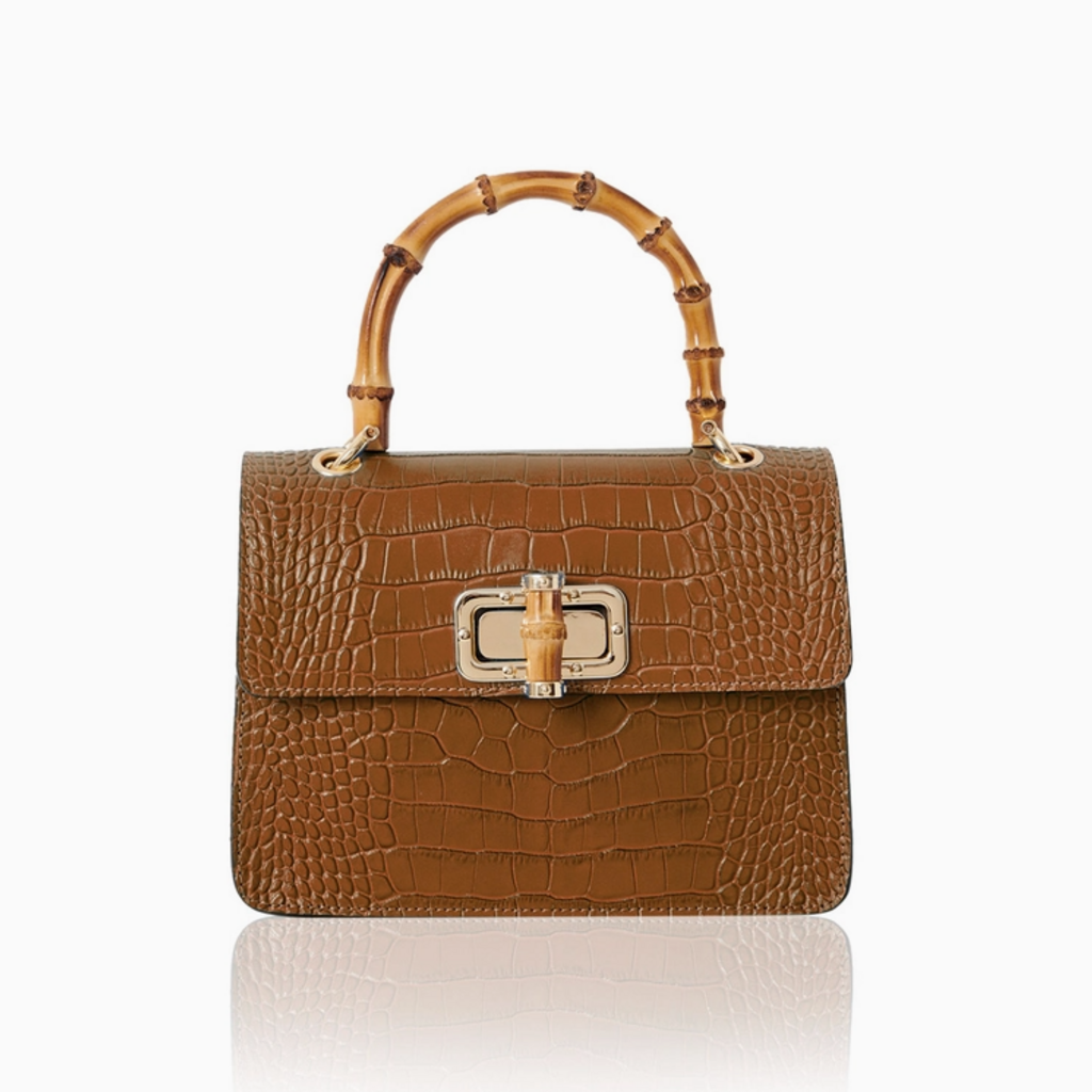 Bag - Italian - Croc Embossed - Bamboo Handle -