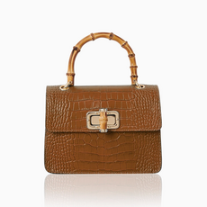 Bag - Italian - Croc Embossed - Bamboo Handle -