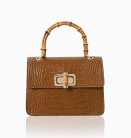 Bag - Italian - Croc Embossed - Bamboo Handle -