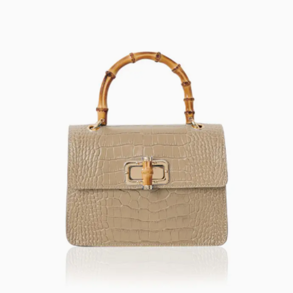 Bag - Italian - Croc Embossed - Bamboo Handle -