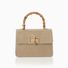 Bag - Italian - Croc Embossed - Bamboo Handle -