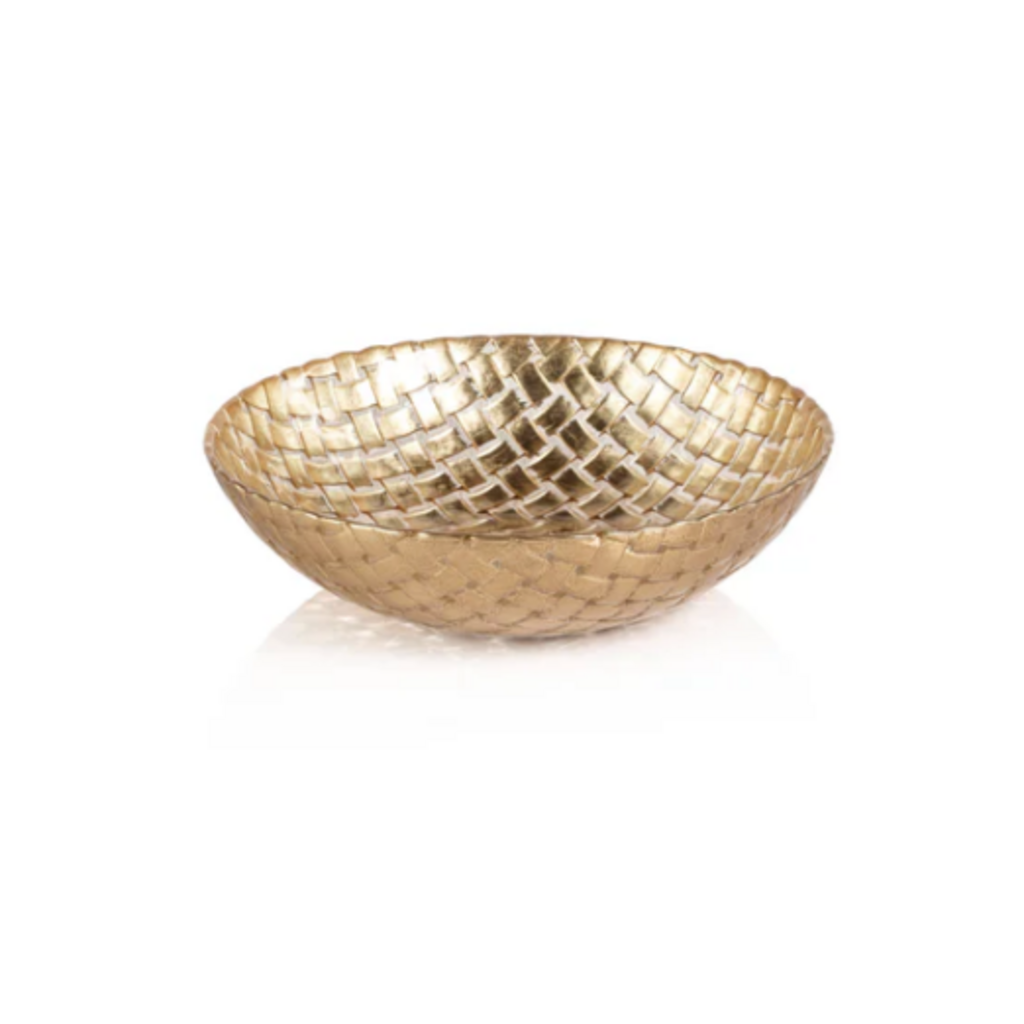 Bowl - Braided - Round Glass - Gold - 7" Dia