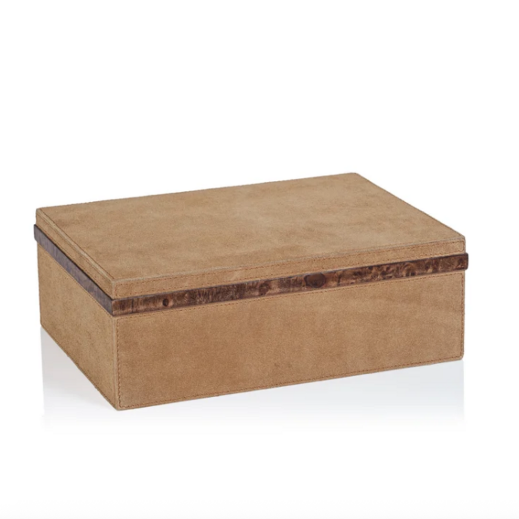 Box - Cortina Suede - Burl Wood Trim - 11.5x8.75x4.25"