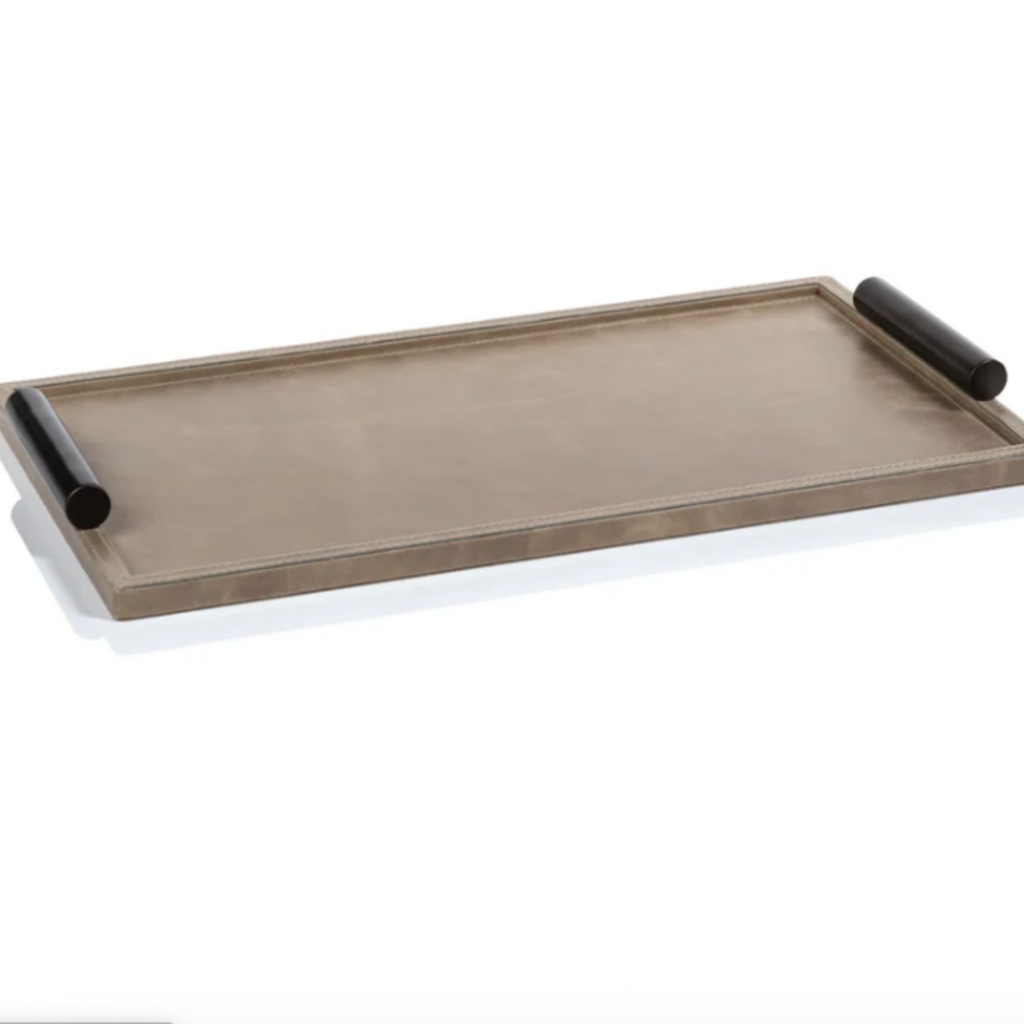 Tray - Bellecote - Mink Leather with Alloy Handles -