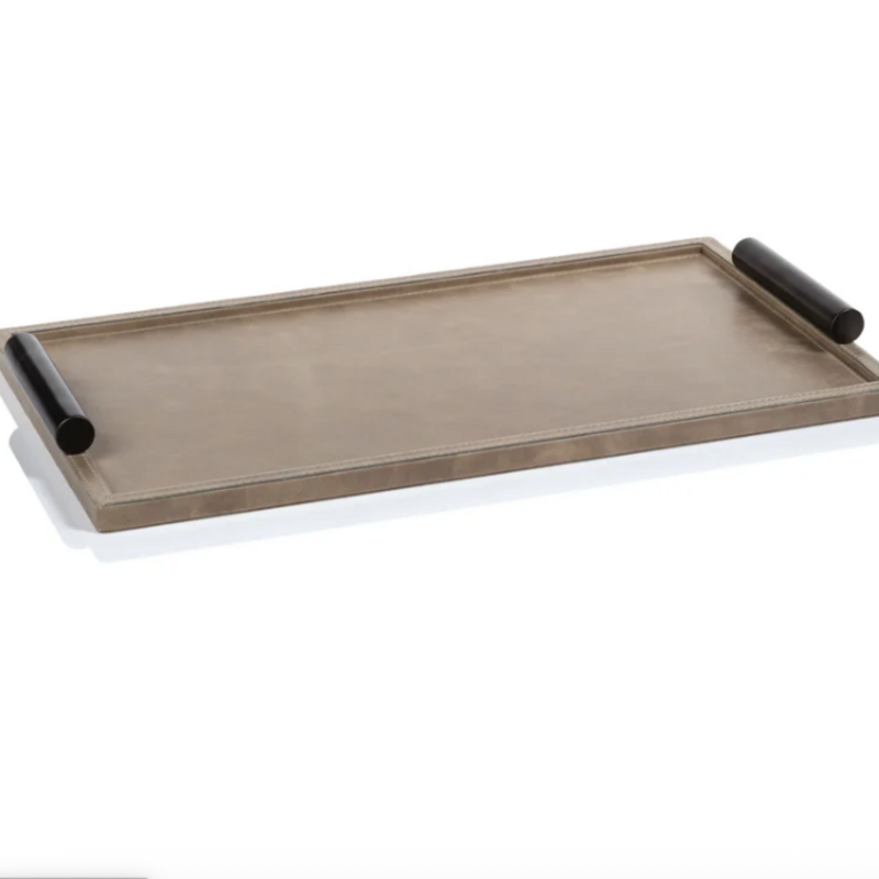 Tray - Bellecote - Mink Leather with Alloy Handles -