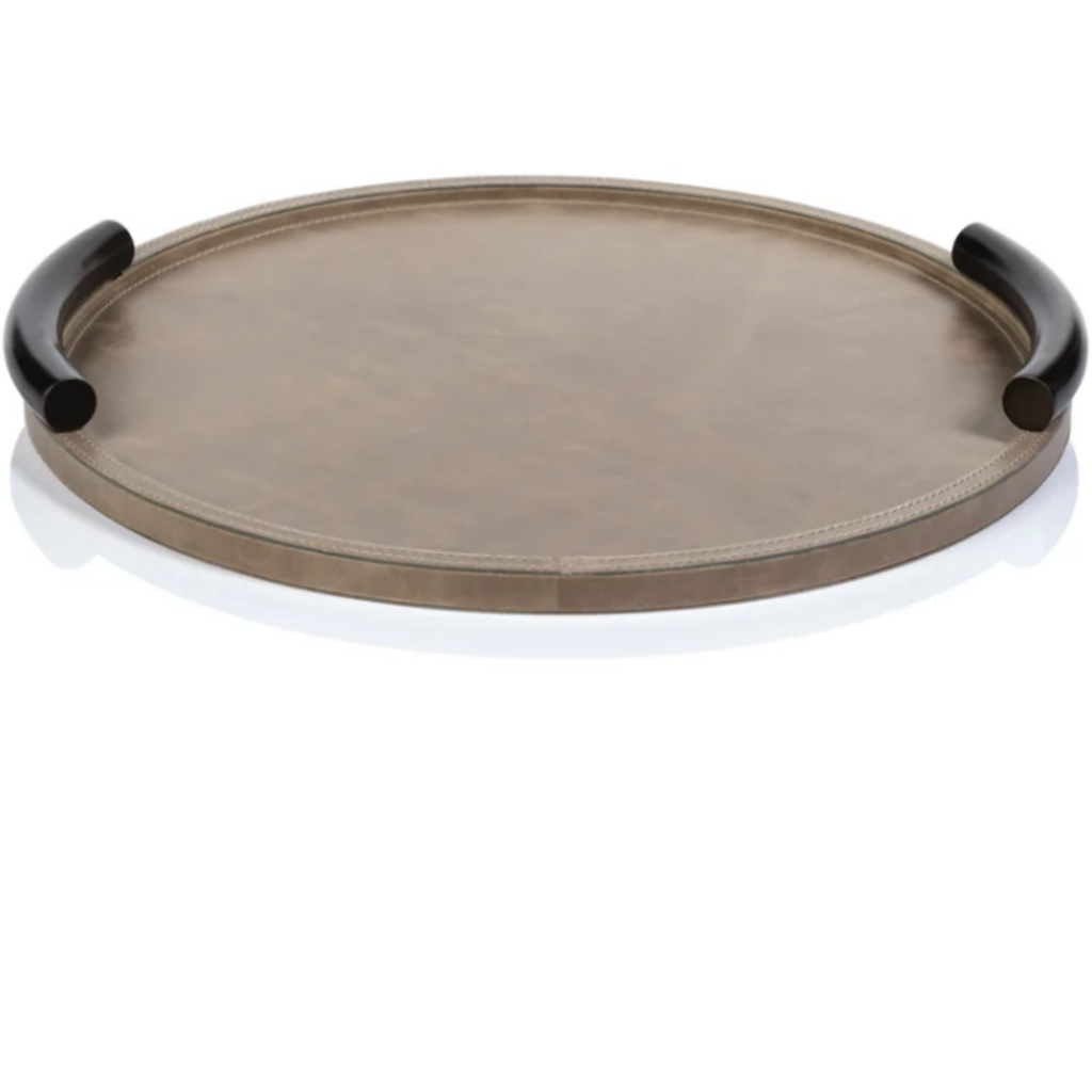 Tray - Bellecote - Mink Leather with Alloy Handles -